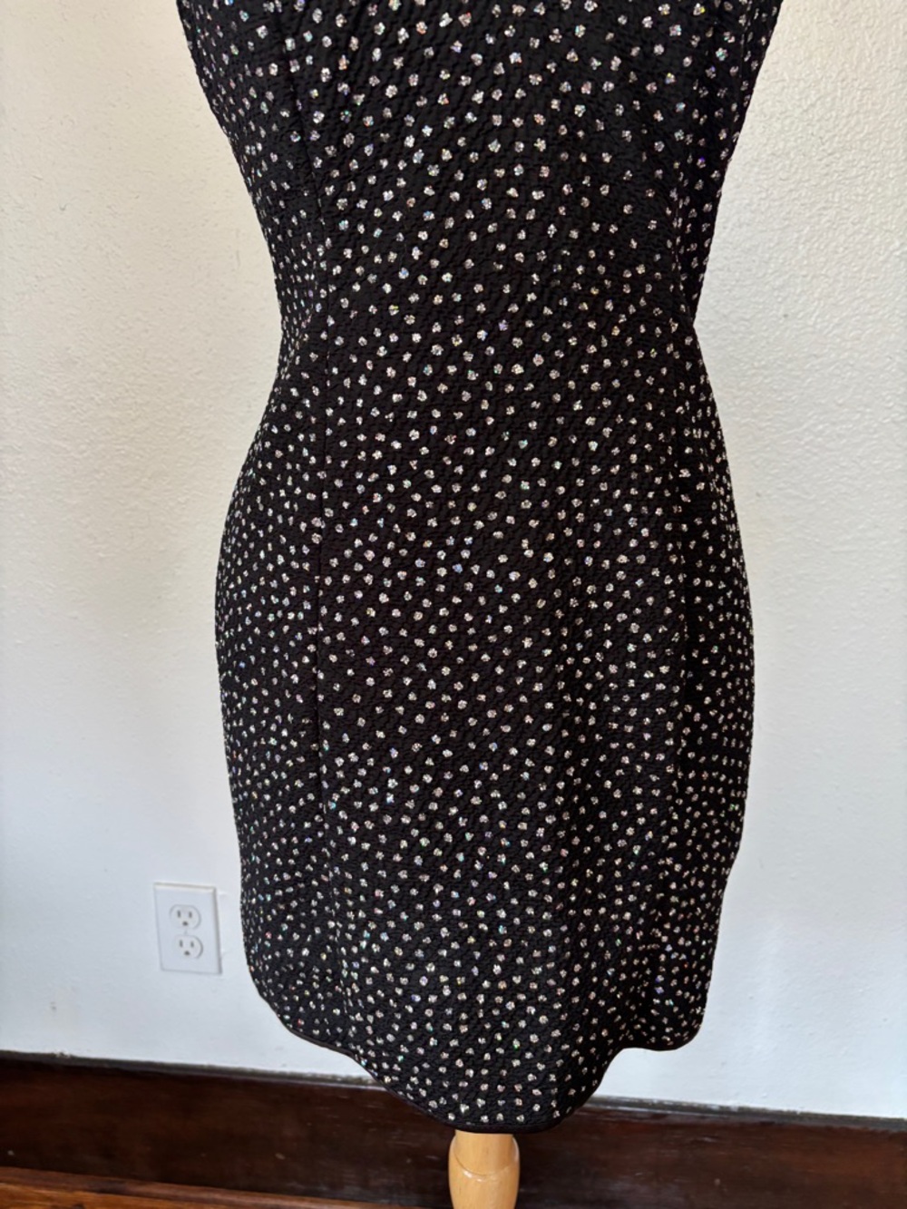 Vintage 80s Black Glitter Mini Cocktail Dress - Picture 3 of 9